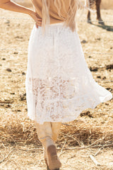 White Lace Ruffled High-low Hem Midi Skirt Skirts & Petticoat JT's Designer Fashion