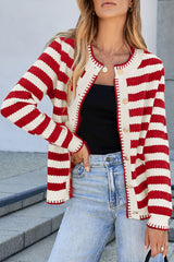 Red Stripe Chic Golden Button Cardigan Sweater Cardigans JT's Designer Fashion