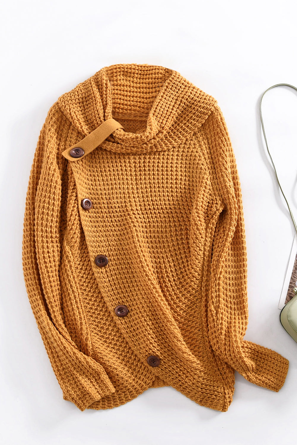 Mustard Buttoned Wrap Turtleneck Sweater Sweaters & Cardigans JT's Designer Fashion