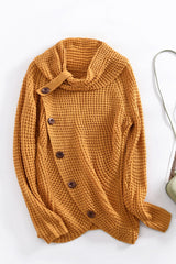 Mustard Buttoned Wrap Turtleneck Sweater Sweaters & Cardigans JT's Designer Fashion