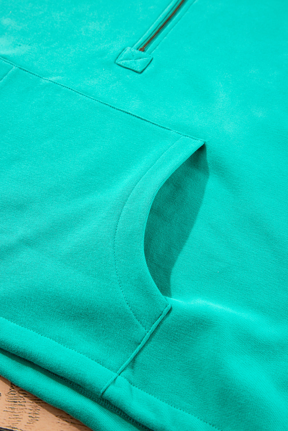 Aruba Blue Fleece Lined Half Zipper Kangaroo Pockets Loose Hoodie Sweatshirts & Hoodies JT's Designer Fashion