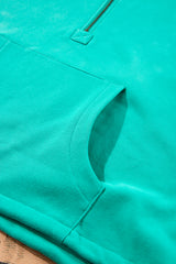 Aruba Blue Fleece Lined Half Zipper Kangaroo Pockets Loose Hoodie Sweatshirts & Hoodies JT's Designer Fashion