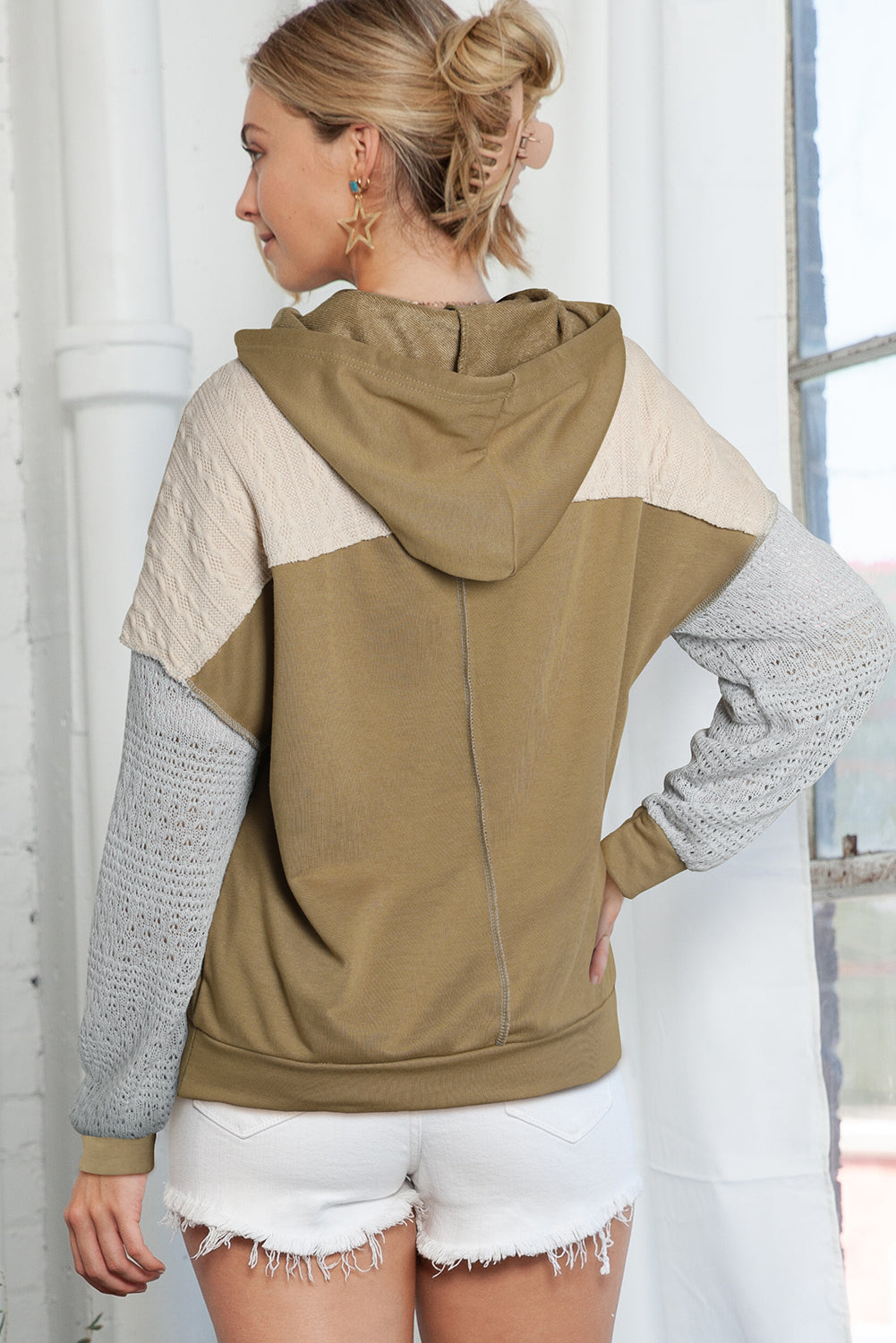 Brown Colorblock Patchwork Pullover Hoodie Sweatshirts & Hoodies JT's Designer Fashion