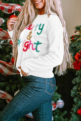 White Merry & Bright Round Neck Casual Sweater Sweaters JT's Designer Fashion
