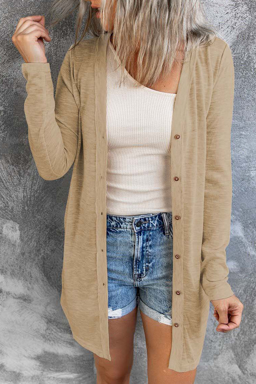 Solid Color Open-Front Buttons Cardigan Sweaters & Cardigans JT's Designer Fashion