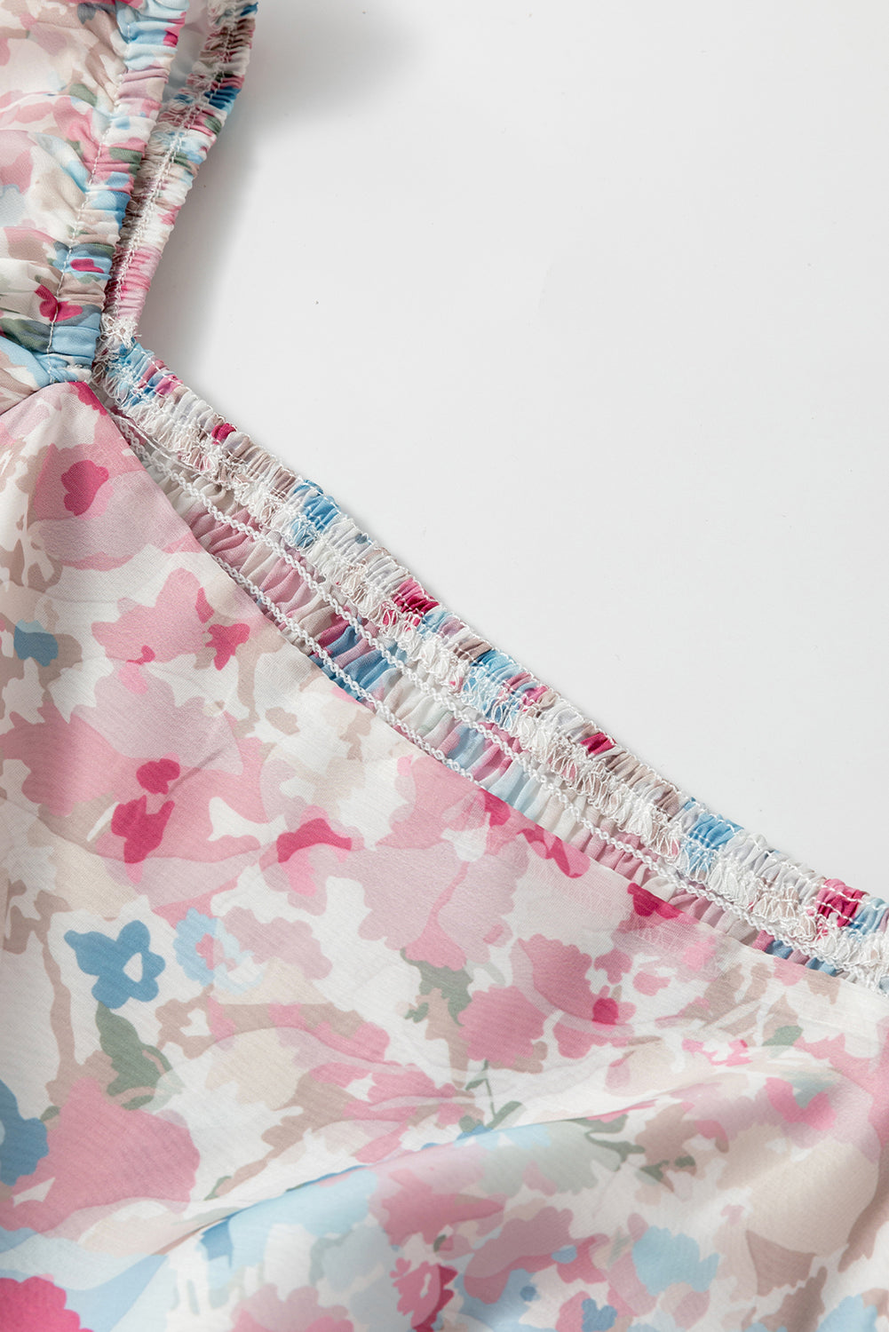 Pink Floral Puff Sleeve Square Neck Smock Ruffled Dress Floral Dresses JT's Designer Fashion
