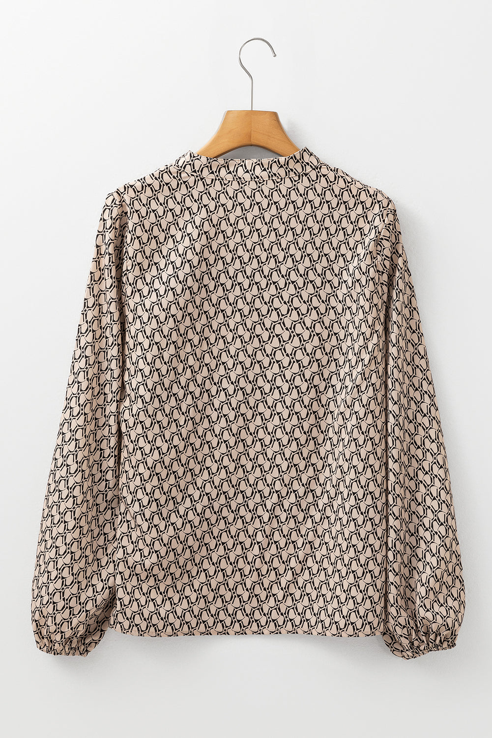 Khaki Geometric Print Notched Neck Puff Sleeve Blouse Blouses & Shirts JT's Designer Fashion