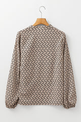 Khaki Geometric Print Notched Neck Puff Sleeve Blouse Blouses & Shirts JT's Designer Fashion