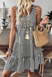 Black Stripe U Neck Sleeveless Loose Fit Mini Dress Dresses JT's Designer Fashion