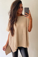 Apricot Short Sleeve Side Slit Oversized Sweater Sweaters & Cardigans JT's Designer Fashion