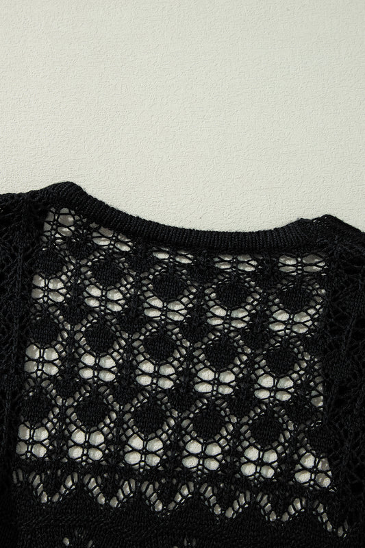 Black Crochet Hollow Out Open Front Cardigan Cardigans JT's Designer Fashion