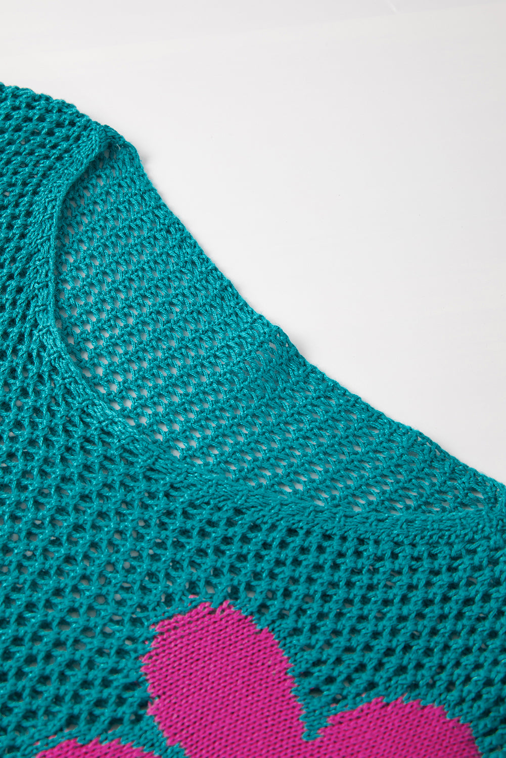 Sea Green Big Flower Hollowed Knit Drop Shoulder Sweater Sweaters JT's Designer Fashion