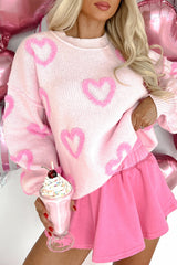 Pink Heart Shape Bubble Sleeve Baggy Sweater Sweaters JT's Designer Fashion