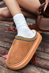 Chestnut Contrast Edge Suede Plush Lined Thick Sole Winter Slippers Slippers JT's Designer Fashion