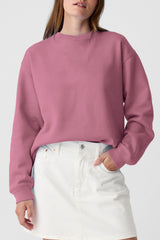 Meadow Mauve Solid Fleece Lined Drop Shoulder Terry Sweatshirt Sweatshirts & Hoodies JT's Designer Fashion