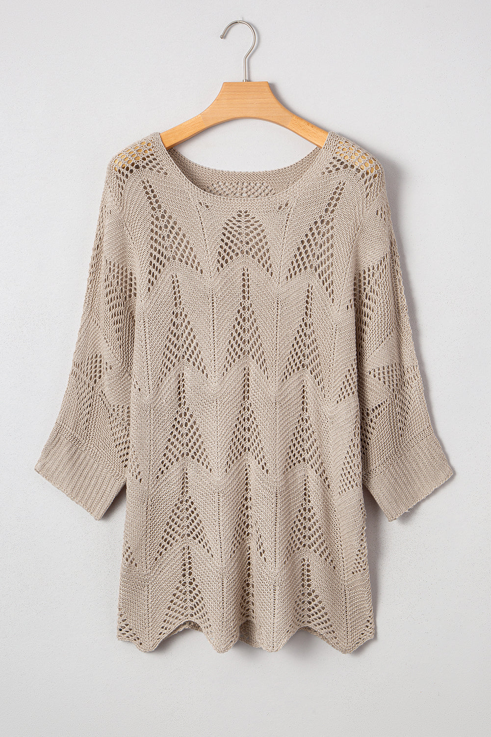 Parchment Hollow Out Knit 7/8 Sleeve Casual Sweater Sweaters JT's Designer Fashion