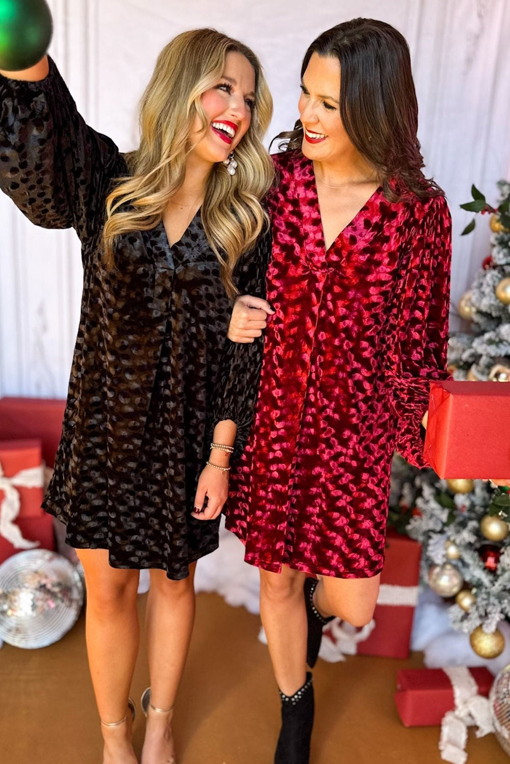 Black Textured V Neck Balloon Sleeve Velvet Mini Dress Mini Dresses JT's Designer Fashion