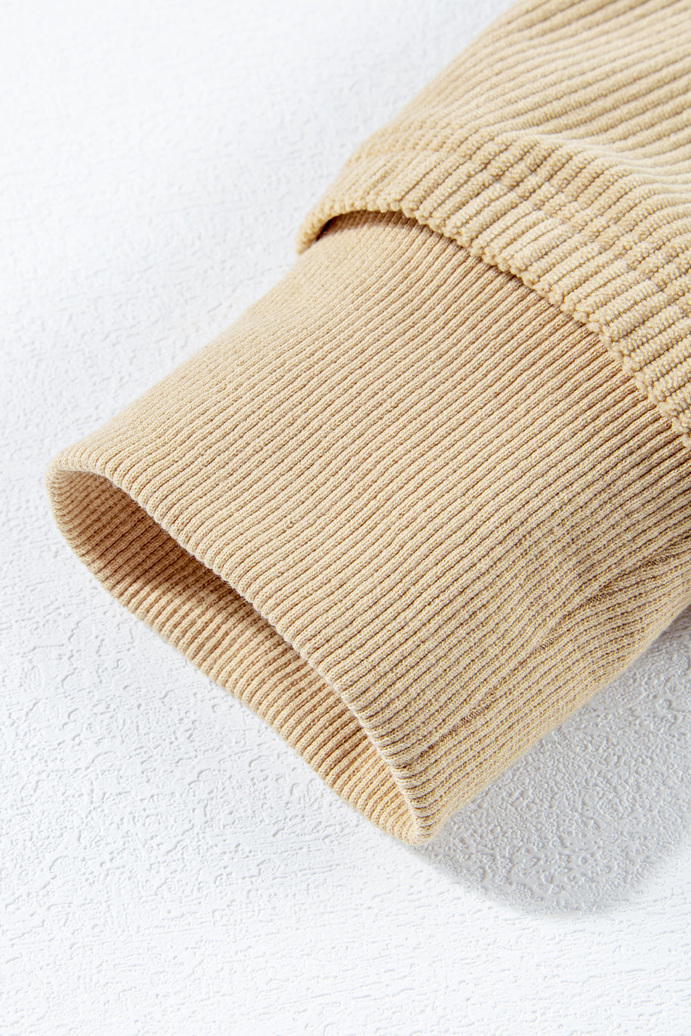 Simply Taupe Solid Ribbed Knit Buttoned Drop Shoulder Oversized Hoodie Sweatshirts & Hoodies JT's Designer Fashion