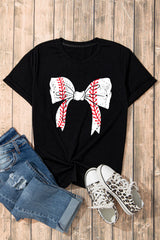 Black Baseball Bowknot Graphic Casual Tee Graphic Tees JT's Designer Fashion