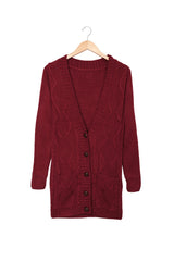 Burgundy Front Pocket and Buttons Closure Cardigan Sweaters & Cardigans JT's Designer Fashion