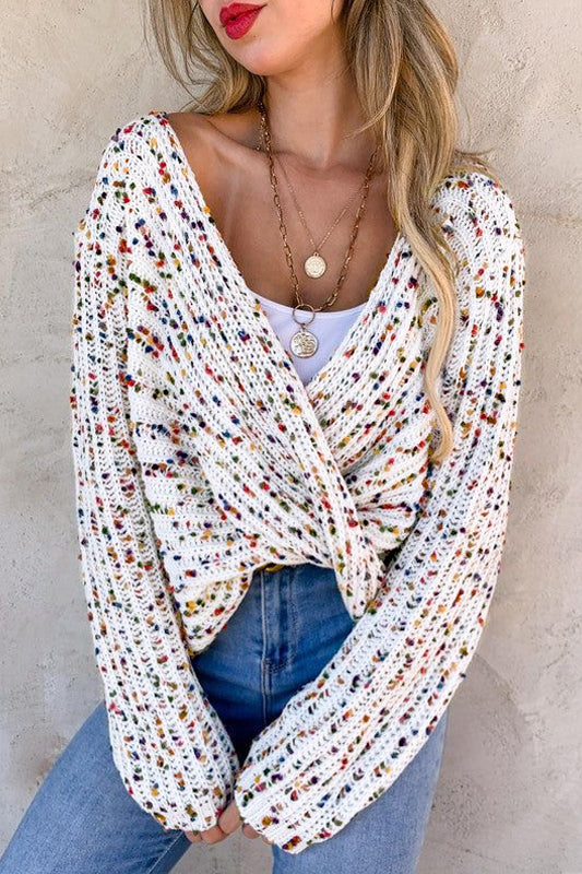 White Confetti Reversible Twist Sweater Sweaters JT's Designer Fashion