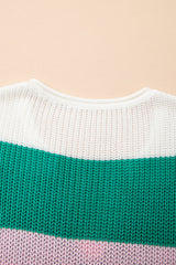 Multicolour Plus Size Striped Colorblock V Neck Short Sleeve Sweater Plus Size Sweaters & Cardigans JT's Designer Fashion
