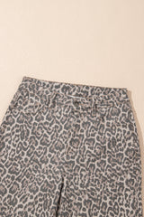 Brown Leopard Frayed Edge Wide Leg High Waist Jeans Jeans JT's Designer Fashion
