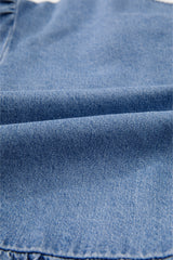 Dusk Blue Tied Front Bubble Sleeve Peplum Denim Shirt Blouses & Shirts JT's Designer Fashion