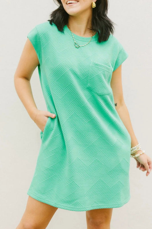 Mint Green Textured Cap Sleeve T Shirt Dress Mint Green 95%Polyester+5%Elastane T Shirt Dresses JT's Designer Fashion