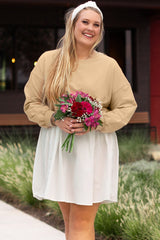 Apricot Color Block Patchwork Ruffled Plus Size Mini Dress Plus Size Mini Dresses JT's Designer Fashion