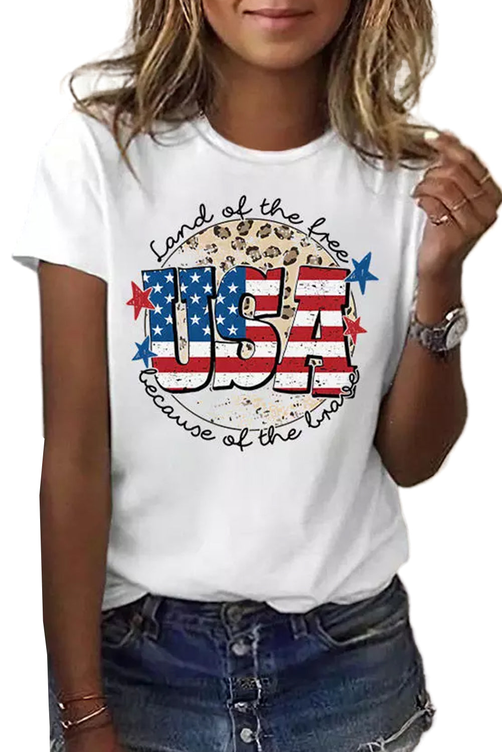 White USA Flag Slogan Graphic T-shirt Graphic Tees JT's Designer Fashion