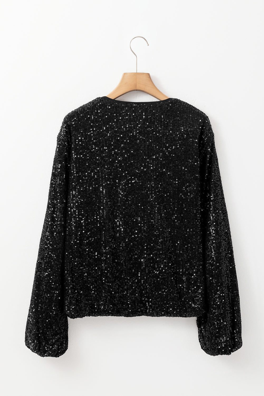 Black Sequin Zip up Round Neck Long Sleeve Jacket Jackets JT's Designer Fashion