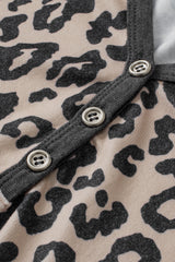 Multicolour Leopard Button V Neck Tee and Drawstring Shorts Set Short Sets JT's Designer Fashion