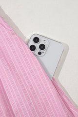 Pink Stripe V Neck Puff Short Sleeve Long Dress Maxi Dresses JT's Designer Fashion