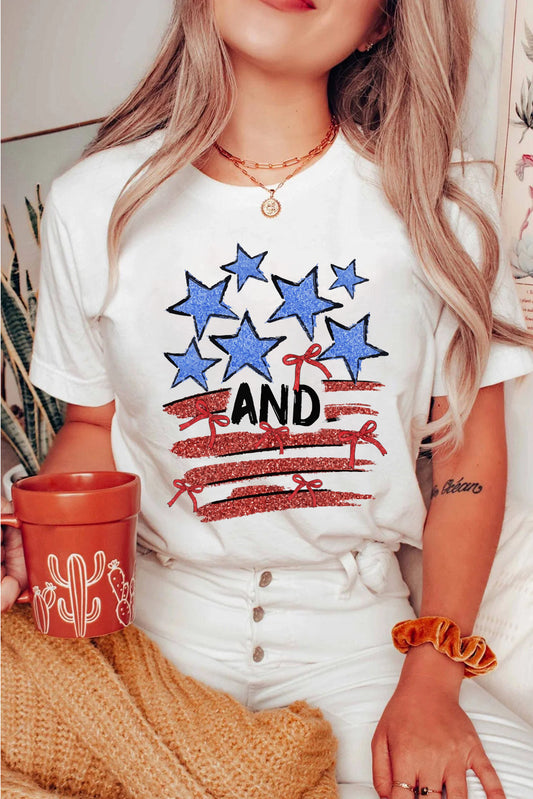 White Stars AND Stripes Bow Graphic T Shirt Graphic Tees JT's Designer Fashion