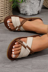 White Criss Cross Leather Flat Slippers Slippers JT's Designer Fashion