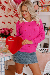 Rose Red Heart Shape Drop Shoulder Round Neck Sweater Sweaters JT's Designer Fashion