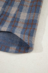 Gray Plaid Corduroy Patchwork Collared Zip Up Snap Button Jacket Plaid Shackets JT's Designer Fashion