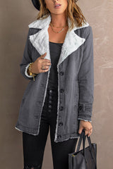Gray Lapel Collar Button Fleece Jacket Jackets JT's Designer Fashion