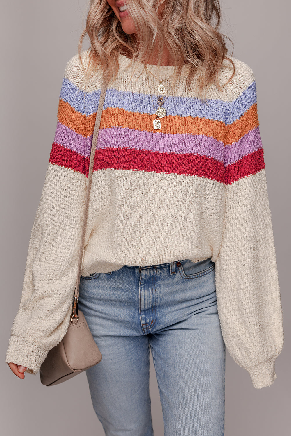Jet Stream Striped Color Block Loose Sleeve Chic Sweater Jet Stream 100%Polyester Sweaters JT's Designer Fashion