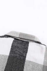 Gray Plaid Color Block Buttoned Long Sleeve Jacket with Pocket Plaid Shackets JT's Designer Fashion