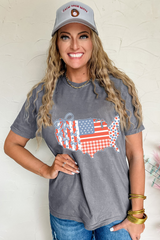 Gray American Flag Bow Map Graphic Tee Graphic Tees JT's Designer Fashion