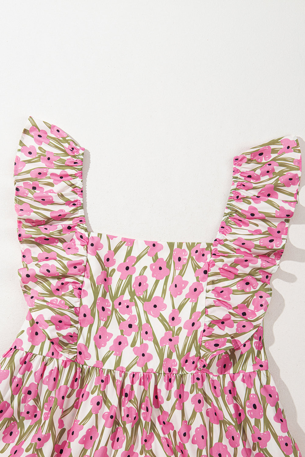 Pink Plus Size Ruffle Trim Square Neck High Waist Floral Maxi Dress Plus Size Maxi Dresses JT's Designer Fashion