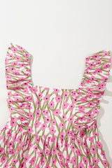 Pink Plus Size Ruffle Trim Square Neck High Waist Floral Maxi Dress Plus Size Maxi Dresses JT's Designer Fashion