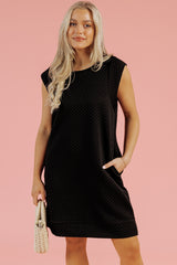 Black Textured Cap Sleeve T-shirt Shift Mini Dress Mini Dresses JT's Designer Fashion
