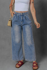 Ashleigh Blue Washed Pleated Detail Wide Leg Jeans Ashleigh Blue 65%Cotton+33%Polyester+2%Elastane Jeans JT's Designer Fashion
