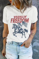 White WRANGLIN FREEDOM Rodeo Graphic Tee Graphic Tees JT's Designer Fashion