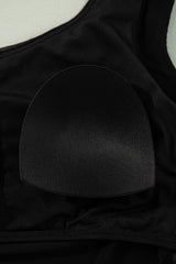 Black Pleated Mesh One Shoulder Bikini Top and Skirts Set Bikinis JT's Designer Fashion