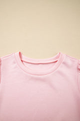 Light Pink Puff Sleeve Pearl Embellished Scallop Trim Top 2 Piece Skort Set Two Piece Dresses JT's Designer Fashion
