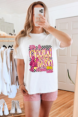 White Crawfish Checkered Pattern Graphic Tee Graphic Tees JT's Designer Fashion